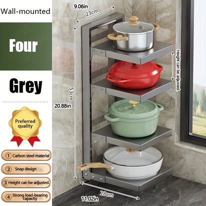 Adjustable Kitchen Storage Rack 2 to 7 Tier – Multi-Layer Countertop Organizer for Pots Pans & Utensils Wall-Mountable Sink Rack in Black White & Grey