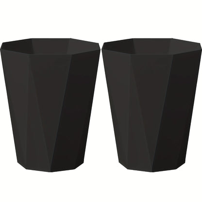 Nordic Octagonal Trash Bins Set of 2 - Geometric Plastic Small Wastebasket for Home Office, Bathroom, Kitchen & Bedroom, Modern Open-Top Waste Bin with Brushed Finish
