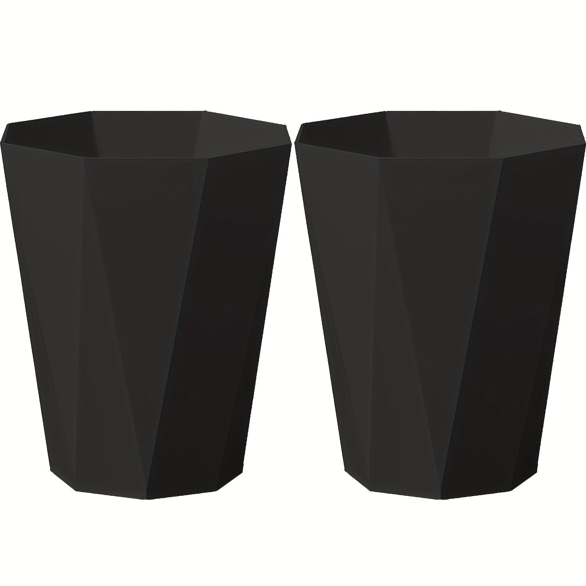 Nordic Octagonal Trash Bins Set of 2 - Geometric Plastic Small Wastebasket for Home Office, Bathroom, Kitchen & Bedroom, Modern Open-Top Waste Bin with Brushed Finish