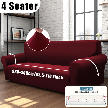 Stretch Sofa Cover with Elastic Band – Milk Fiber Slipcover, Machine Washable, Fits 1 to 4-Seater Sofas & Armchairs, Red Gray Blue Black Coffee