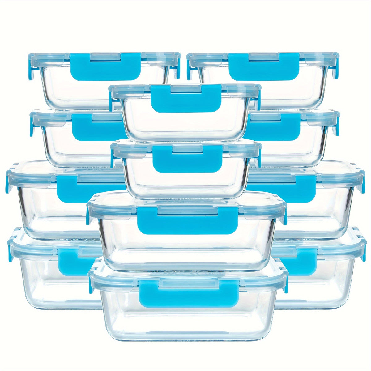 Glass Food Storage Containers 24 Piece Set – Borosilicate Glass Meal Prep Containers with Airtight Lids, Microwave & Dishwasher Safe, Multi-Size for Kitchen Food Storage, Lunch & Leftovers