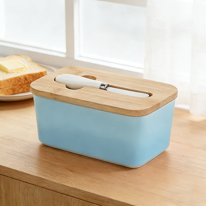 Ceramic Butter Dish with Lid and Knife - Large Capacity Countertop Butter Keeper Airtight Seal Easy Clean, 12 Colors Yellow Blue Grey Pink Black Orange, Kitchen Gift