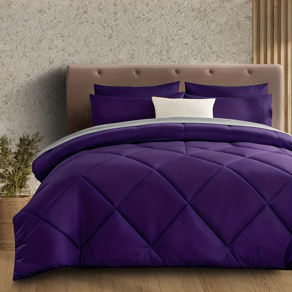 Cooling Comforter Set Queen King Twin - Lightweight Breathable Microfiber Fluffy Bedding with Rhombus Grid, Soft All Season Comforter with Pillowcases, 20 Colors Available