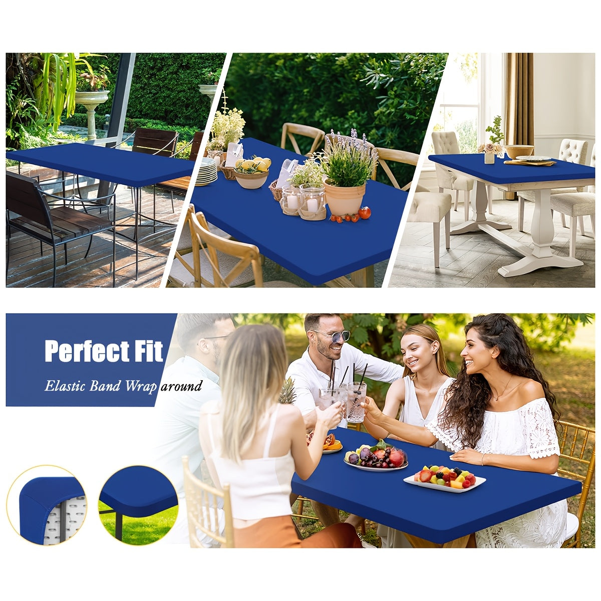 Stretchable Table Covers 6Ft Elastic Spandex Tablecloth Rectangle Washable Polyester Protector for Parties Picnics Weddings Camping Indoor Outdoor