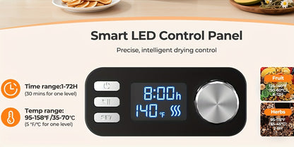 Food Dehydrator Machine 5-Tray with Adjustable Temperature & 72H Timer – 240W Electric Dryer for Jerky, Fruit, Herbs, Dog Treats & Snacks, LED Display + Recipe Book