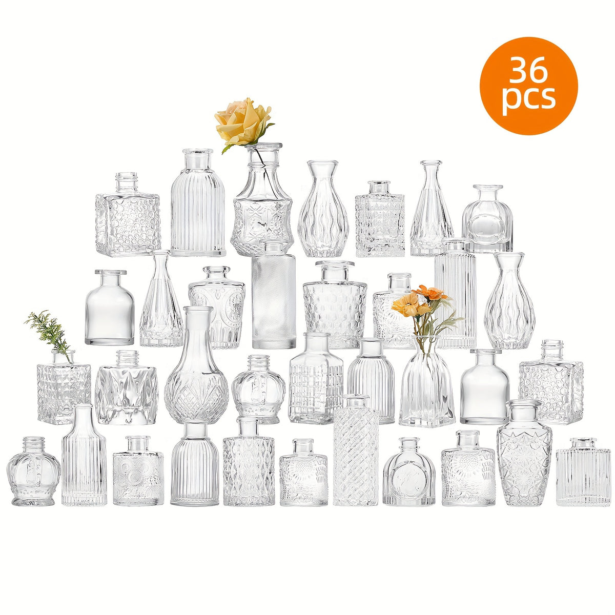 Mini Bud Vases Set 9/12/24/36/54 Pcs Clear Glass Small Flower Vases for Wedding Centerpieces, Birthday Party Anniversary Home Table Decor, Multiple Sizes Bulk Vases for Mother's Day