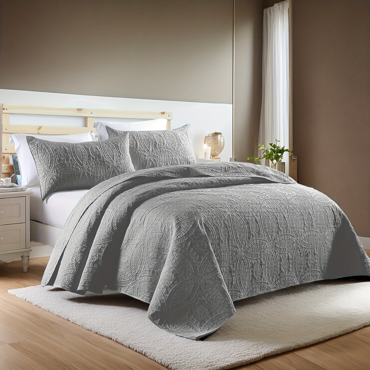 Quilt Set 3 Piece Soft Lightweight Bedding Set with 2 Pillowcases, Thin Comforter Set for Bedroom Guest Room Full Queen King, 10 Colors Washable Bed Quilt Cover Set