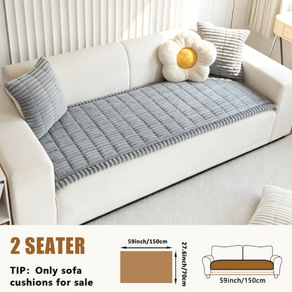 Sofa Cover Plush Velvet - Washable Stretch Couch Cover with Wavy Edge, Soft Shu Velveteen Sofa Protector for 1 2 3 4 Seater, Easy Install Furniture Cover in White Khaki Gray