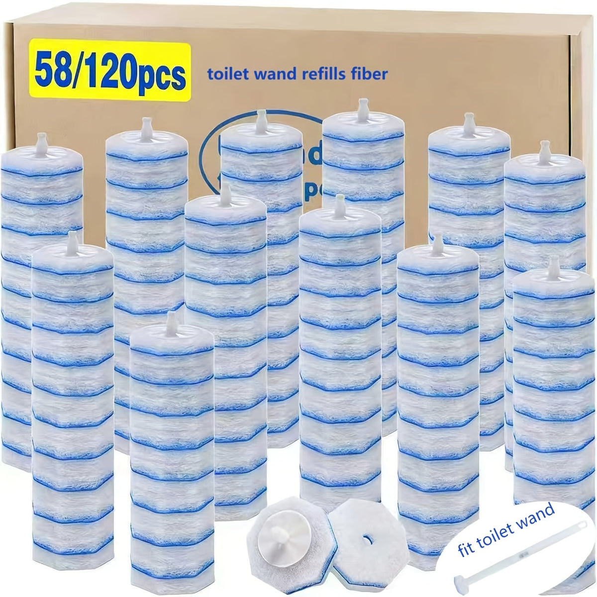 Disposable Toilet Wand Refills 58 or 120 Pack, Toilet Brush Replacement Heads with Upgraded Fiber Bristles, Compatible with Clorox ToiletWand System, Deep Clean Toilet Bowl, Bathtub & Sink