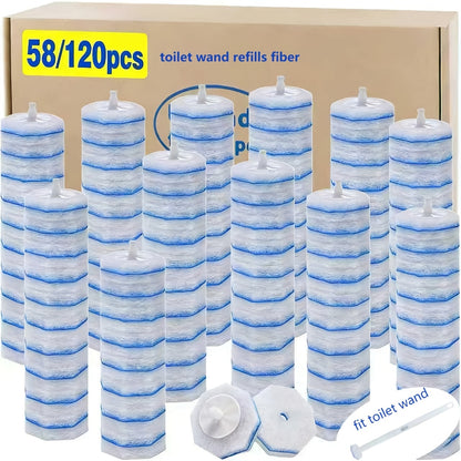 Disposable Toilet Wand Refills 58 or 120 Pack, Toilet Brush Replacement Heads with Upgraded Fiber Bristles, Compatible with Clorox ToiletWand System, Deep Clean Toilet Bowl, Bathtub & Sink