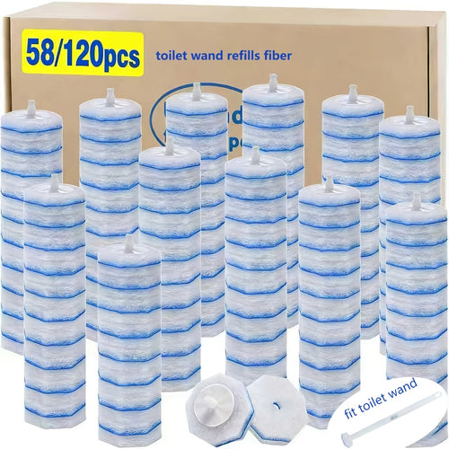 Disposable Toilet Wand Refills 58 or 120 Pack, Toilet Brush Replacement Heads with Upgraded Fiber Bristles, Compatible with Clorox ToiletWand System, Deep Clean Toilet Bowl, Bathtub & Sink