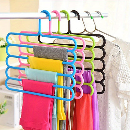 Pants Hangers 5 Pack 5-Layer Non-Slip Space Saving Closet Organizer Hanger Rack for Clothes Pants Jeans Scarves Ties Wardrobe Laundry Room 4 Colors