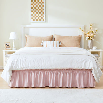 Bed Skirt Wrap Around Elastic – 15 Inch Drop Microfiber Dust Ruffle No Lift Needed Adjustable Hotel Quality Fade Resistant Machine Washable Twin Full Queen King 30 Colors