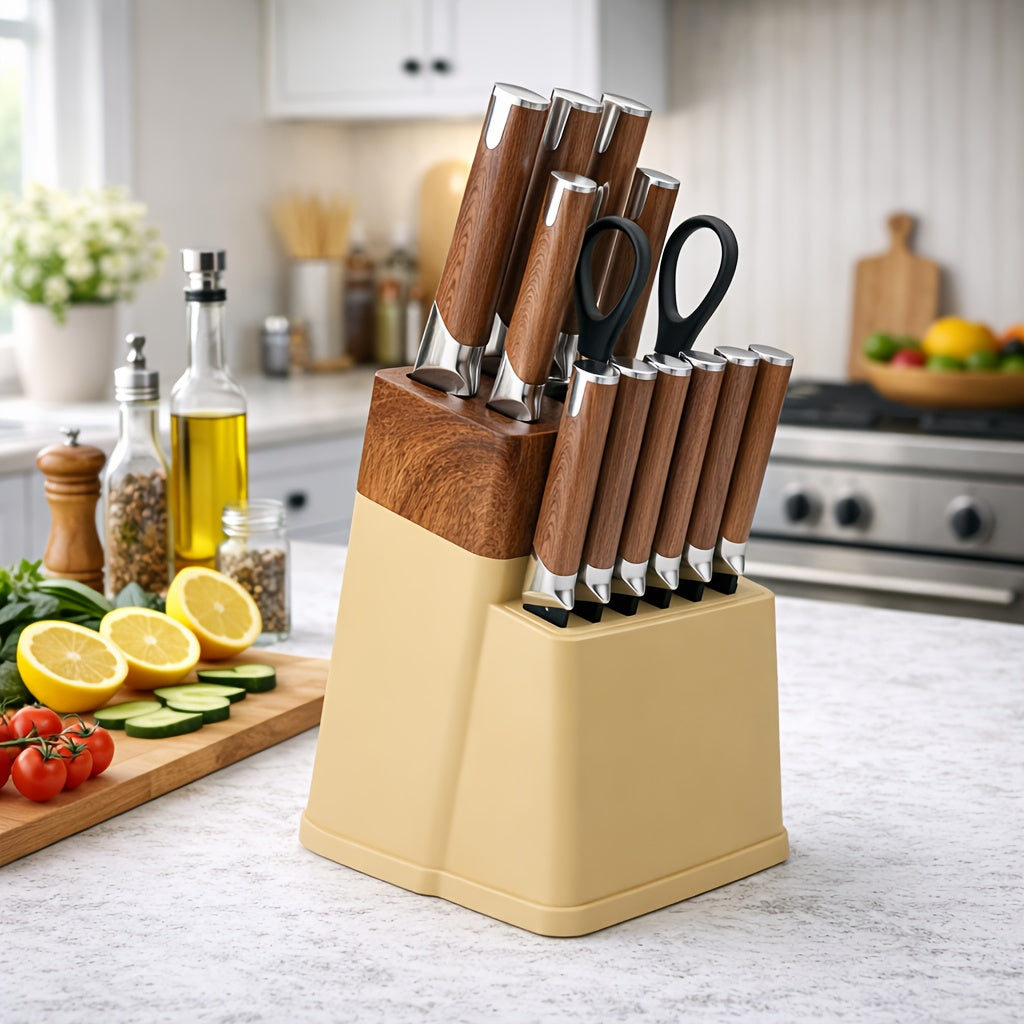 13-Piece Kitchen Knife Set with Block Holder - Chef Knife, Bread Knife, 6 Steak Knives & Scissors - Sharp Stainless Steel Blades, Durable Ergonomic Handle, Perfect Housewarming Gift for Home Kitchen