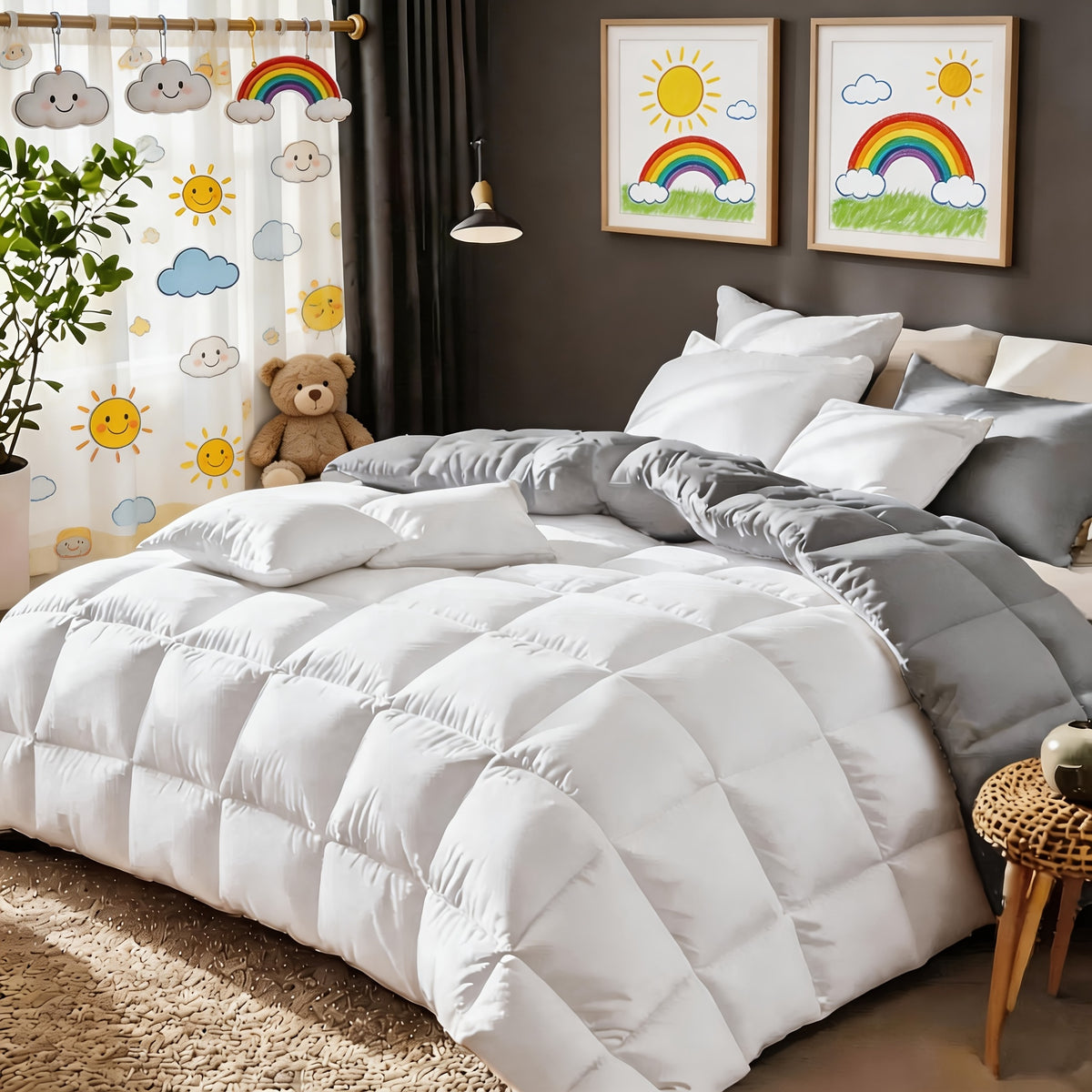 Comforter Sets Queen King Full 7 Piece Bed in a Bag – Soft Satin-Like Fabric, Breathable Quilt Set with Fitted Sheet, Flat Sheet & 4 Pillowcases, Multiple Colors for Bedroom Hotel School