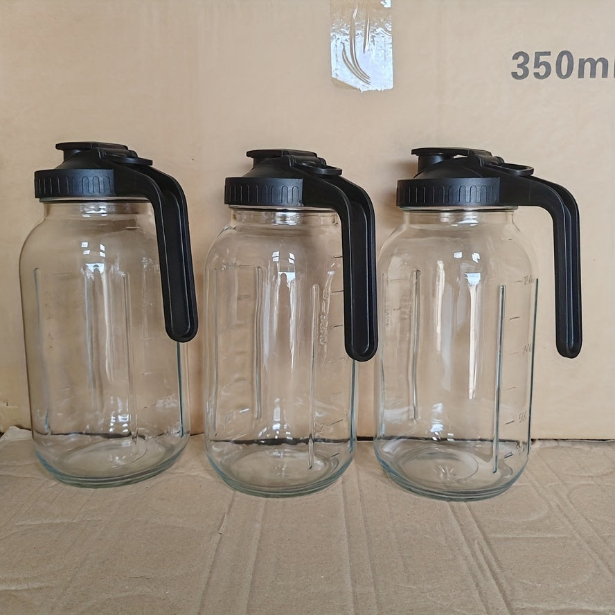 Mason Jar Glass Pitcher with Handle and Lid 64oz Wide Mouth Cold Water Pitcher with Measurement Markings for Iced Tea, Lemonade, Juice & Cold Brew - 2 or 3 Pack (Pink, Black, Blue)