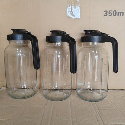 Mason Jar Glass Pitcher with Handle and Lid 64oz Wide Mouth Cold Water Pitcher with Measurement Markings for Iced Tea, Lemonade, Juice & Cold Brew - 2 or 3 Pack (Pink, Black, Blue)