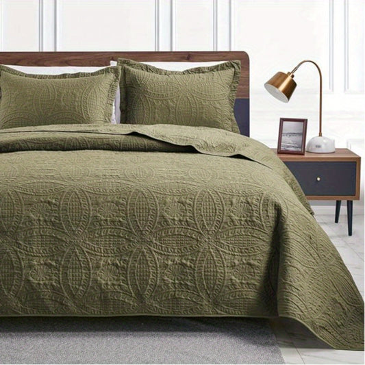 Quilt Set 3pcs Lightweight Microfiber Bedspread with 2 Pillow Shams – Soft Coin Pattern Coverlet for All Season, Full/Queen King, 5 Colors