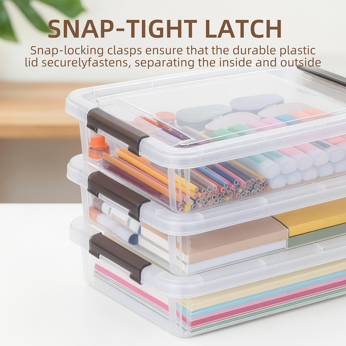 Stackable Storage Boxes with Lids Clear Plastic 5-Pack Waterproof Clip-On Organizer for Craft Supplies Beads Sewing Art Office Home