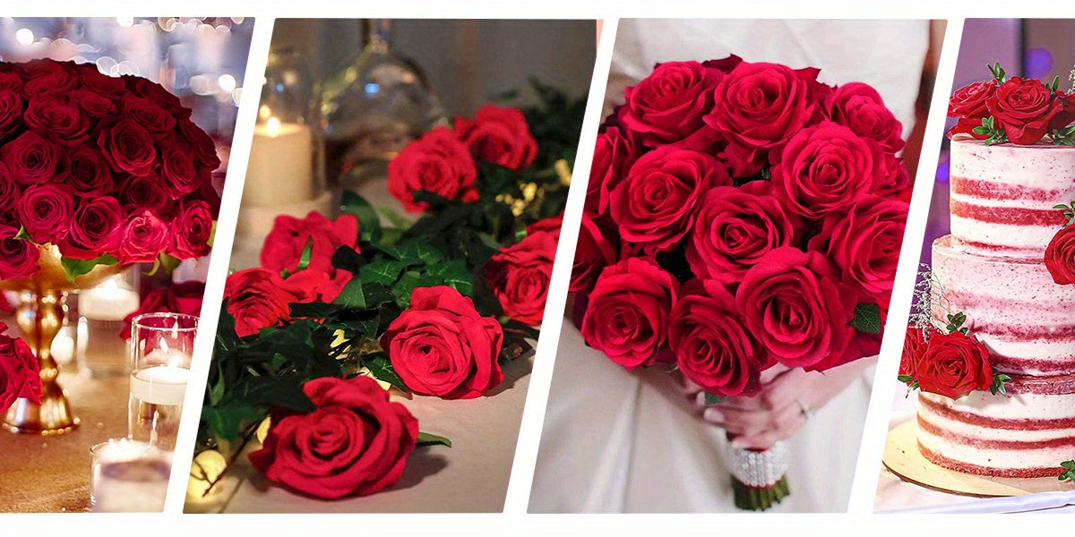 Artificial Roses Bulk with Long Stems Real Touch Velvet Fake Rose Flowers for Wedding Centerpieces, Bridal Bouquet, Valentine's Day, Mother's Day & Home Decor – 50 or 100 Pcs (Red, White, Pink, Black, Blue)