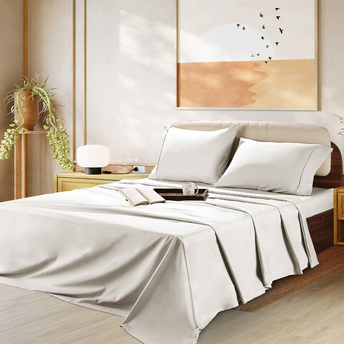 1000 Thread Count Egyptian Cotton Sheet Set Sateen Weave Deep Pocket 16 Inch Fitted Sheet Flat Sheet Pillowcases Soft Breathable Luxury Bedding Twin Full Queen King Grey Ivory White