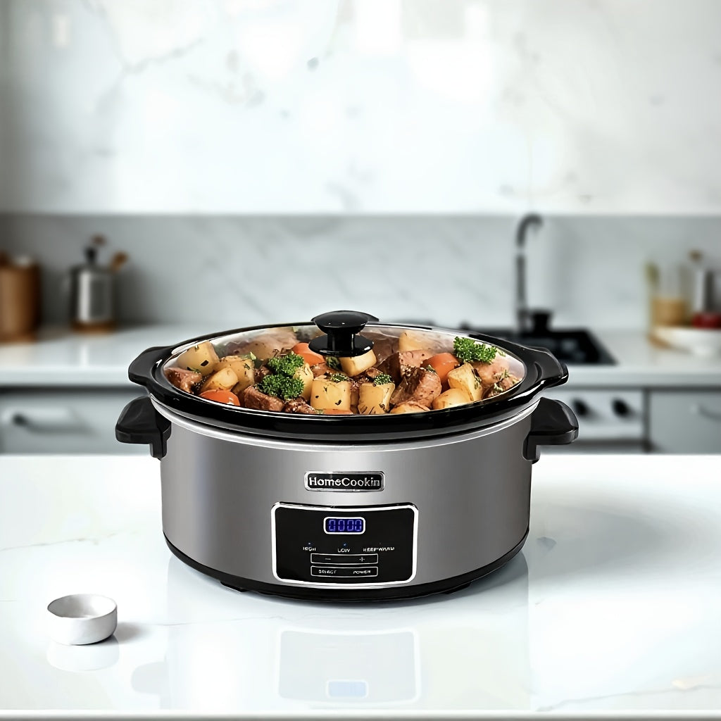 Slow Cooker Digital Programmable 6 or 7 Quart with Non-Stick Ceramic Bowl, Countdown Timer & Keep Warm Function for Family Meals, Soups, Stews & Holiday Cooking – Stainless Steel or Black