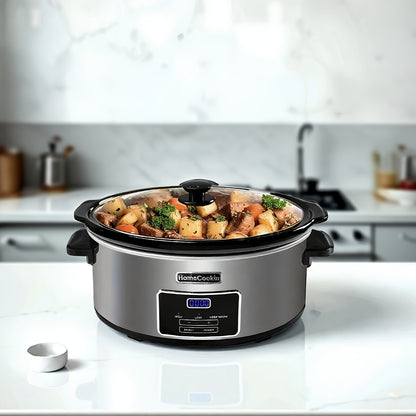 Slow Cooker Digital Programmable 6 or 7 Quart with Non-Stick Ceramic Bowl, Countdown Timer & Keep Warm Function for Family Meals, Soups, Stews & Holiday Cooking – Stainless Steel or Black