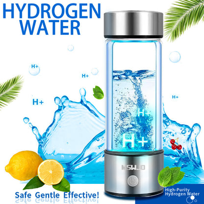 Hydrogen Water Bottle Generator 420ml SPE PEM Technology, Portable Water Ionizer Produces 1600ppb Hydrogen-Rich Water in 3 Min, Borosilicate Glass Hydro Water Machine for Office Travel Fitness