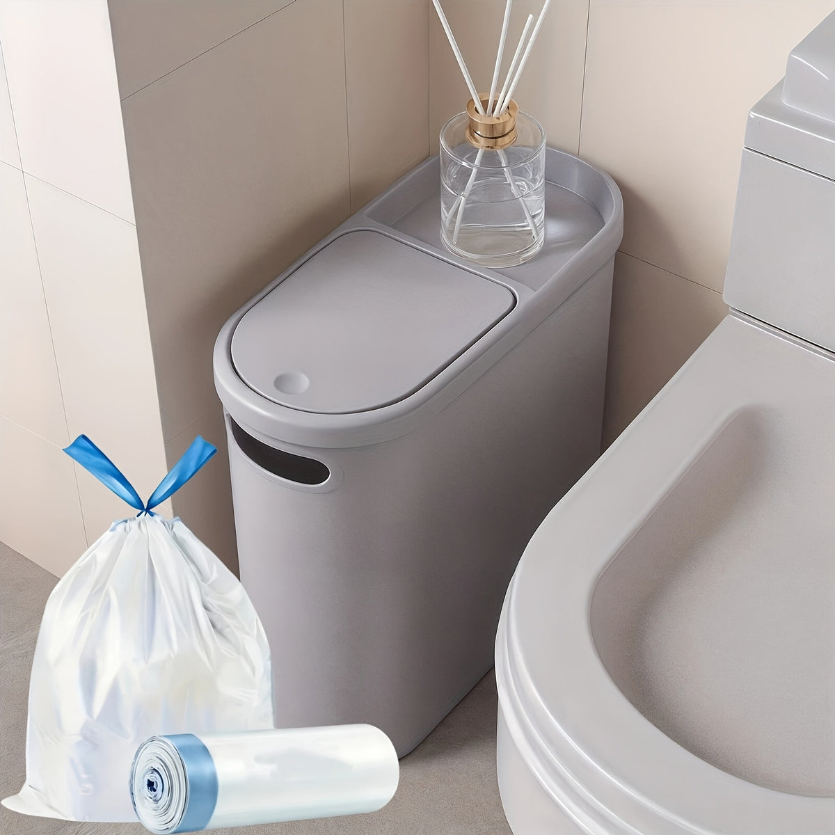 Small Bathroom Trash Can Plastic Wastebasket with Built-In Handles – Compact Rustproof Space-Saving Bin for Bathroom Laundry Office 1 or 2 Pack