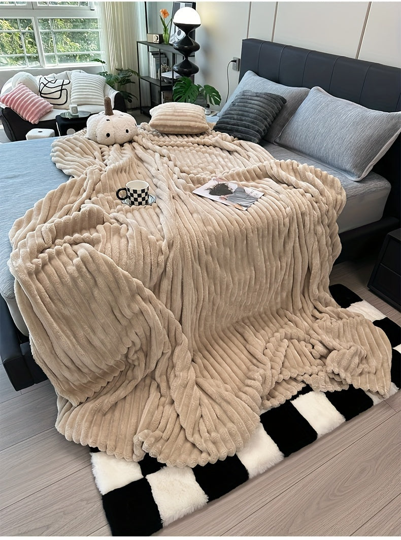 Faux Rabbit Fur Fleece Blanket Ultra-Soft 3D Double-Sided Throw – All-Season Plush Blanket for Bed, Couch & Travel, Multi-Color in 4 Sizes: White, Pink, Gray, Khaki, Purple & More
