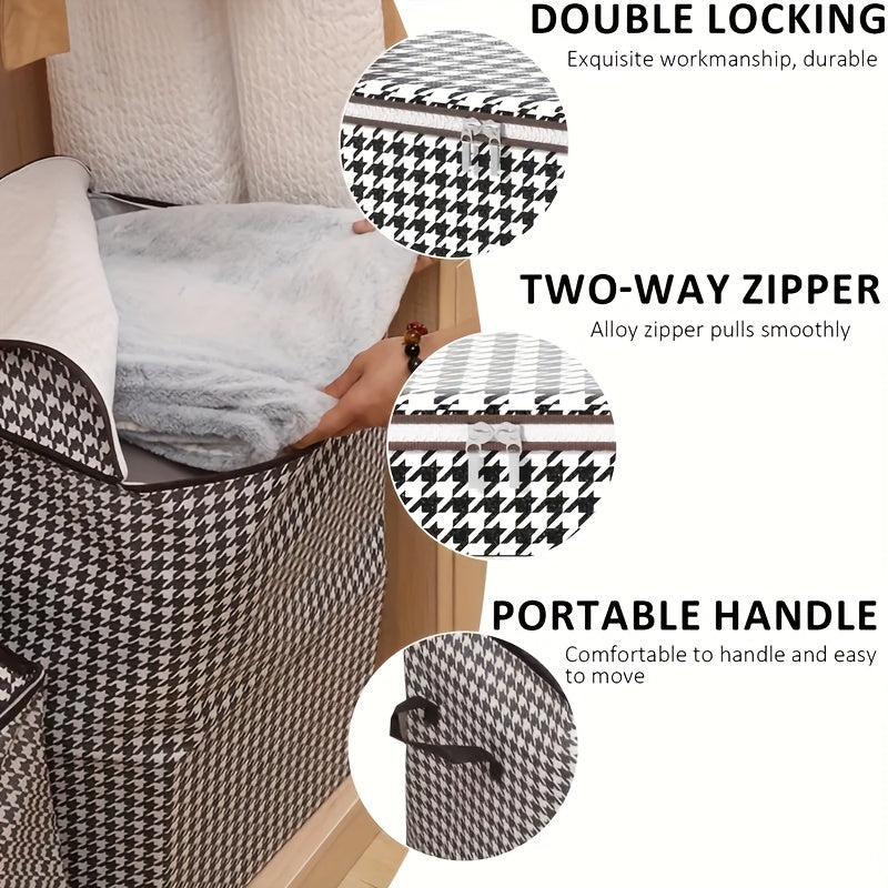 Extra Large Under Bed Storage Bags 2 Pack 56 Gallon Checkered Fabric Clothes Organizer with Double Zipper Handle Dustproof Moving Bag