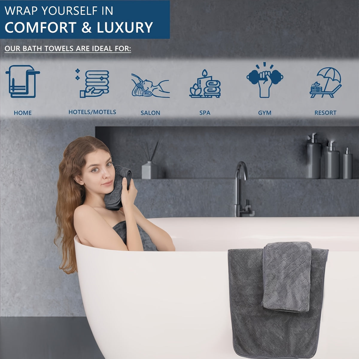 Diamond Weave Bath Towel Set 4 Piece Oversized Ultra Soft Quick-Dry Microfiber Towels Highly Absorbent Hotel Quality Bathroom Towels 10 Colors for Home Gym Spa – Luxury Bath Towel Set