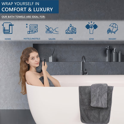 Diamond Weave Bath Towel Set 4 Piece Oversized Ultra Soft Quick-Dry Microfiber Towels Highly Absorbent Hotel Quality Bathroom Towels 10 Colors for Home Gym Spa – Luxury Bath Towel Set