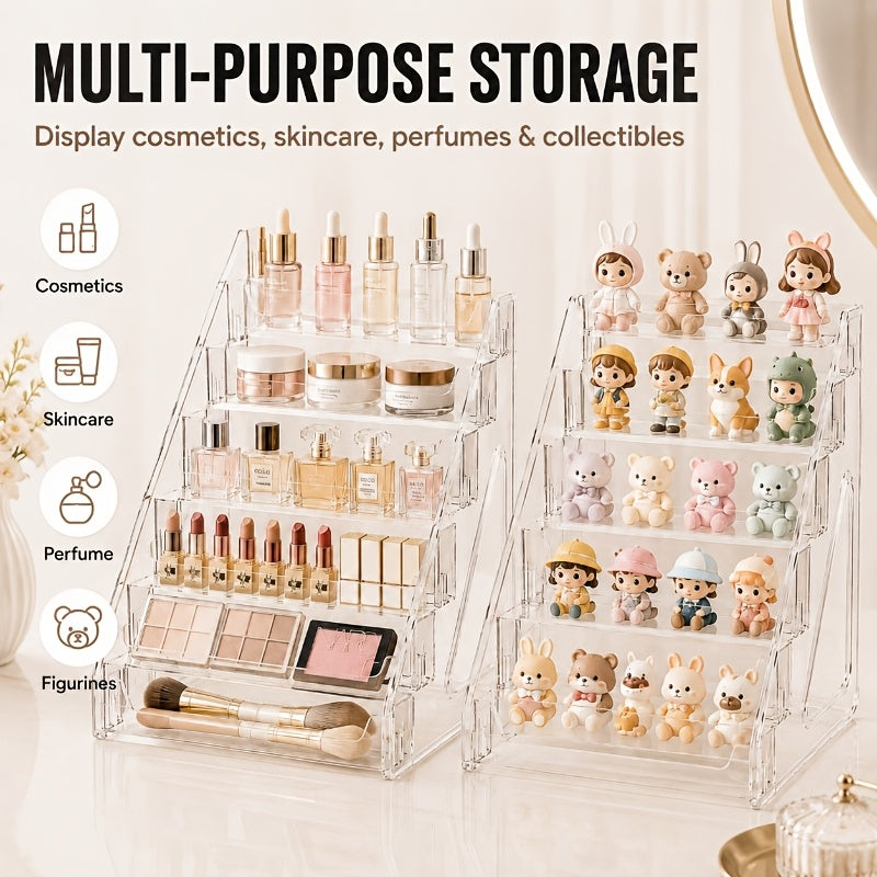 Clear Acrylic Perfume Organizer 5 Tier Transparent – Countertop Vanity Display Shelf for Perfume Bottles Skincare Makeup Cosmetics Lightweight Sturdy Tool-Free Assembly Bathroom Dresser