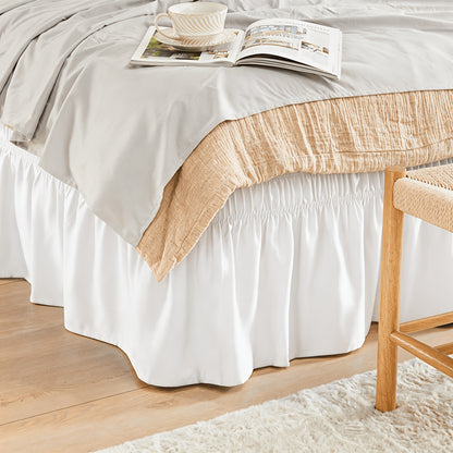 Bed Skirt Wrap Around Elastic – 15 Inch Drop Microfiber Dust Ruffle No Lift Needed Adjustable Hotel Quality Fade Resistant Machine Washable Twin Full Queen King 30 Colors