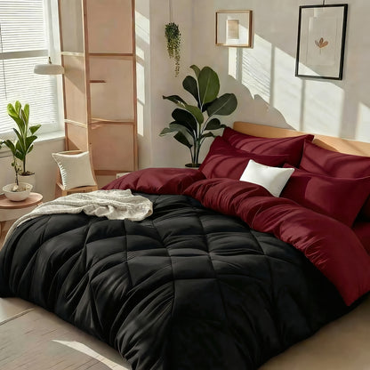 Cooling Comforter Set Queen King Twin - Lightweight Breathable Microfiber Fluffy Bedding with Rhombus Grid, Soft All Season Comforter with Pillowcases, 20 Colors Available
