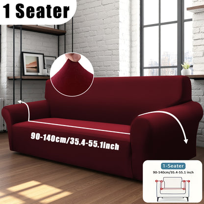 Stretch Sofa Cover with Elastic Band – Milk Fiber Slipcover, Machine Washable, Fits 1 to 4-Seater Sofas & Armchairs, Red Gray Blue Black Coffee