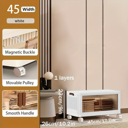 Stackable Storage Locker with Doors and Wheels - Collapsible Plastic Cabinet 1-5 Layers Large Capacity Home Organization for Bedroom Living Room Kitchen