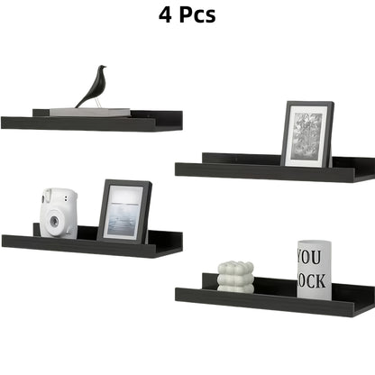 Rustic Wood Floating Shelves Wall Mounted Set 4 or 6 Pcs, Carbonized Black & White Shelf for Bathroom Bedroom Living Room Kitchen Office Plants Decor, Multi-Size Heavy Duty Wall Shelf Storage