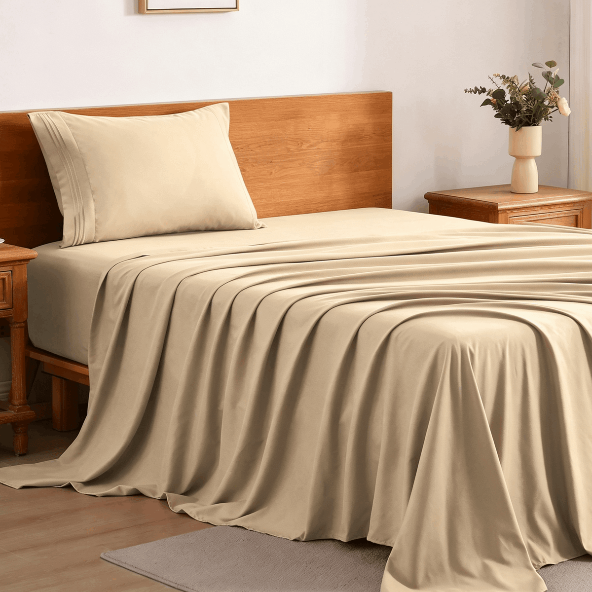 Cooling Bed Sheet Set 3/4 Piece 18 Inch Deep Pocket, Soft Breathable Microfiber Sheets for Hot Sleepers Hotel Luxury Summer Bedding Twin Full Queen King, 12 Colors Available