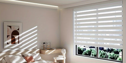 Cordless Zebra Roller Shade with Valance | Double Layer Day & Night Window Blind | Light Filtering & Room Darkening Window Treatment, Beige, Grey, White, Black