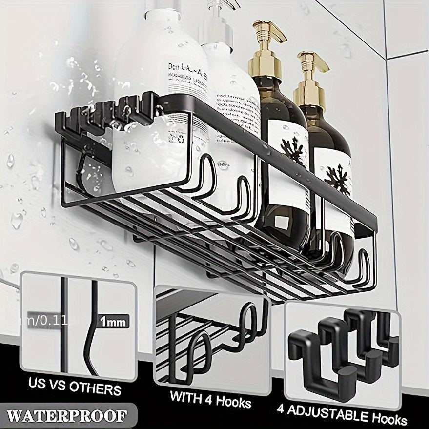 5-Pack Adhesive Shower Caddy Organizer – No Drilling Rustproof Stainless Steel Shower Shelves with Soap Holder, Wall Mounted Bathroom Storage Rack for Renters Family Apartment, Random Colors