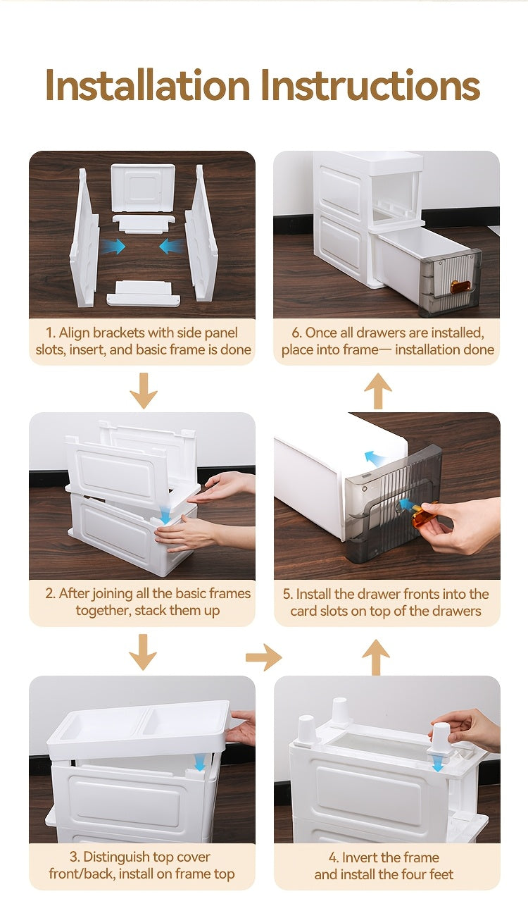 Slim Storage Cabinet with Drawers 3 4 5 6 Tier, Waterproof PP Plastic Drawer Organizer Unit for Bathroom Kitchen Bedroom, Narrow Rolling Storage Cart with Wheels for Small Spaces