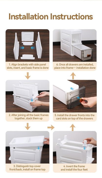 Slim Storage Cabinet with Drawers 3 4 5 6 Tier, Waterproof PP Plastic Drawer Organizer Unit for Bathroom Kitchen Bedroom, Narrow Rolling Storage Cart with Wheels for Small Spaces