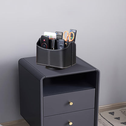 360° Swivel Remote Control Holder 5 Compartments PU Leather Desktop Organizer Caddy - Multifunctional Storage Box for TV Remotes Phones Glasses Cosmetics Stationery - Home Office Decor