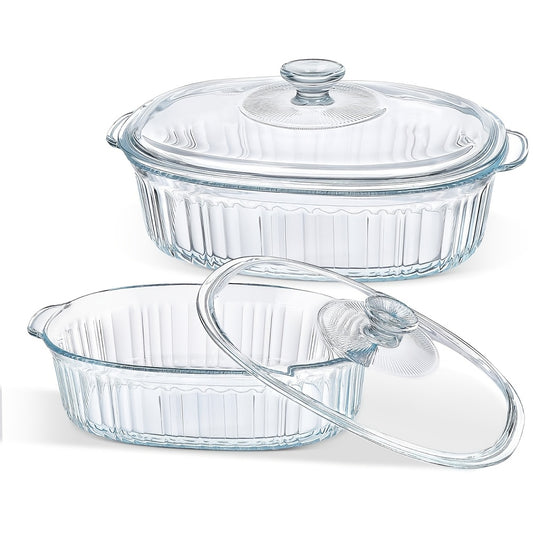 Oval Glass Casserole Dish with Lid Set 50oz & 85oz - Oven & Microwave Safe Baking Dish for Pasta, Chicken, Lasagna & Desserts | Home Viaco
