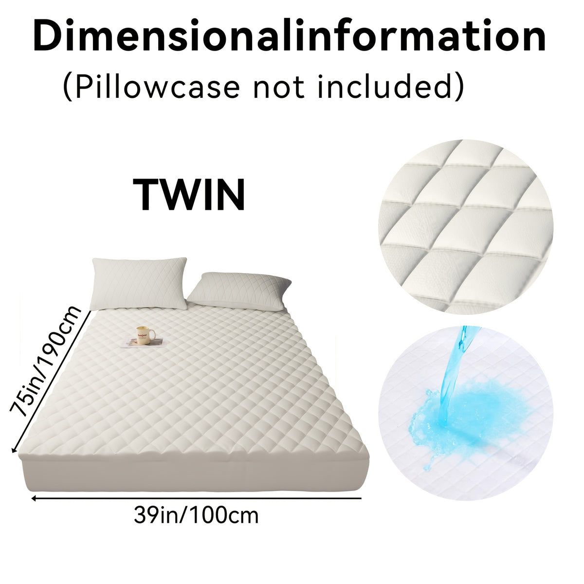 Waterproof Mattress Protector with Side Storage Pocket, Diamond Quilted Deep Pocket Mattress Cover – Breathable Cooling Mattress Pad, Soft Noiseless Bed Protector for Twin Full Queen King, Multiple Colors
