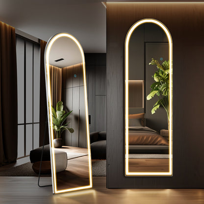 LED Full Length Mirror Arched & Rectangle Full Body Floor Mirror – Standing Leaning or Wall Hanging Aluminum Alloy Thin Frame 16x60 26x71 Inch for Bedroom Bathroom Dressing Room Store