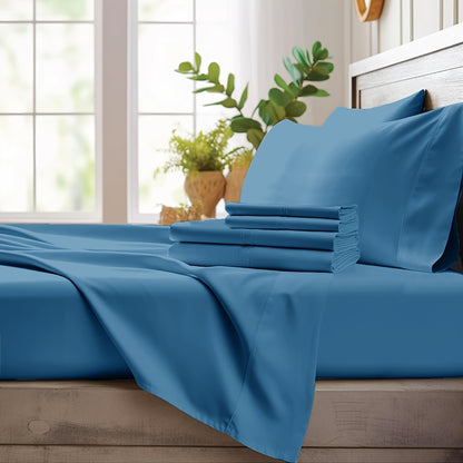 Bamboo Cooling Sheet Set 4-Piece – Cooling Bamboo Fiber Fitted Sheet, Flat Sheet & 2 Pillowcases for Hot Sleepers, Extra Deep Pocket, Twin Full Queen King, 17 Colors