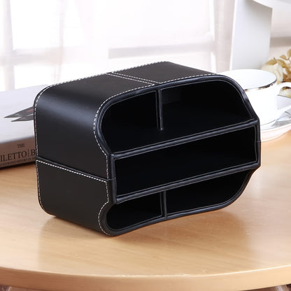 360° Swivel Remote Control Holder 5 Compartments PU Leather Desktop Organizer Caddy - Multifunctional Storage Box for TV Remotes Phones Glasses Cosmetics Stationery - Home Office Decor